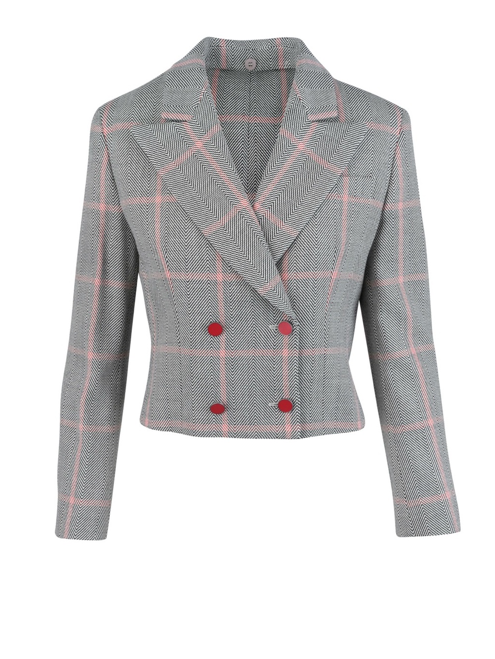 Giorgio Armani Cropped Blazer Jacket Plaid Chevron size 46 US 10 Double Breasted